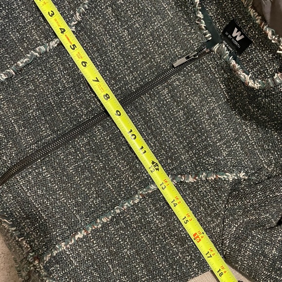 W by Worth Cypress Gray Tweed Peplum Grommet Jacket Size2 Tailored Frayed Fringe - Picture 9 of 11